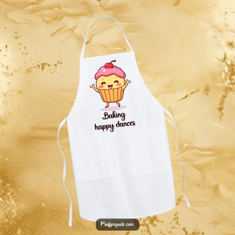 Funny Apron: Cute muffin character dancing happily, perfect for adding whimsical charm to baking activities.