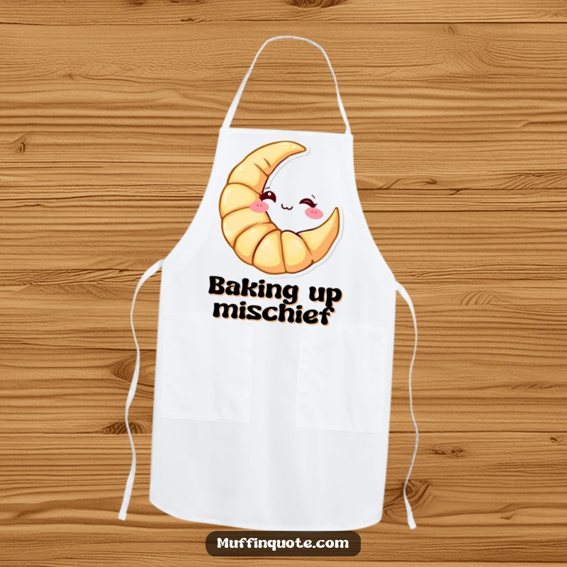 Funny Apron: A croissant character shaped like a crescent moon winking cheekily, perfect for adding fun to baking.