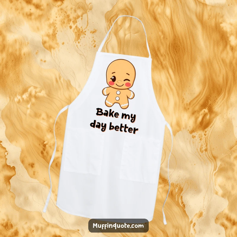 Funny apron for bakers, depicting a grinning gingerbread man winking cheekily, perfect for kitchen antics and festive baking.