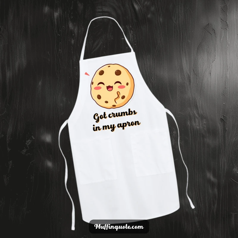 Funny Cookie Bite Apron showing a laughing cookie character with a bite missing, perfect for bakers and as a humorous funny gift.