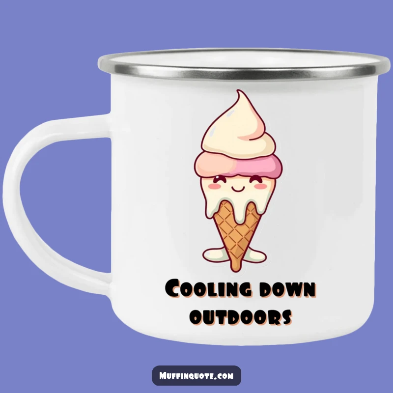 Funny Melting Ice Cream Cone Enamel Mug - Campfire Smiles Guaranteed!