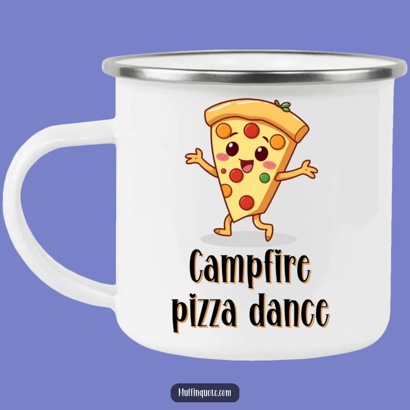 Funny Pizza Jig Camping Mug - Dancing Slice Character Adventure Cup Gift