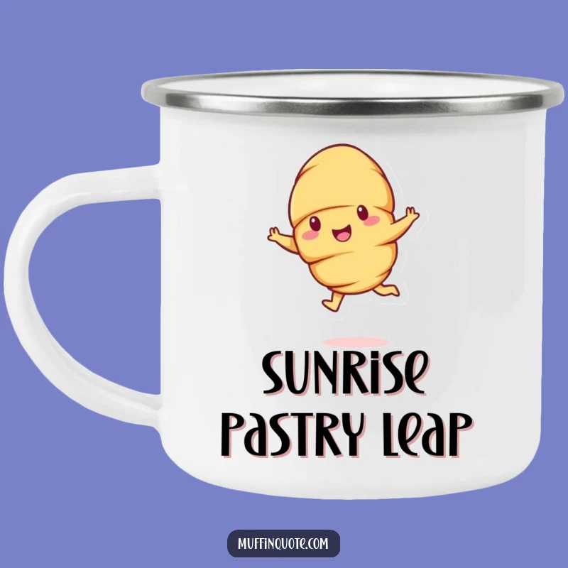 Funny Croissant Leap Camping Mug - Cheerful Pastry Adventure Cup Gift