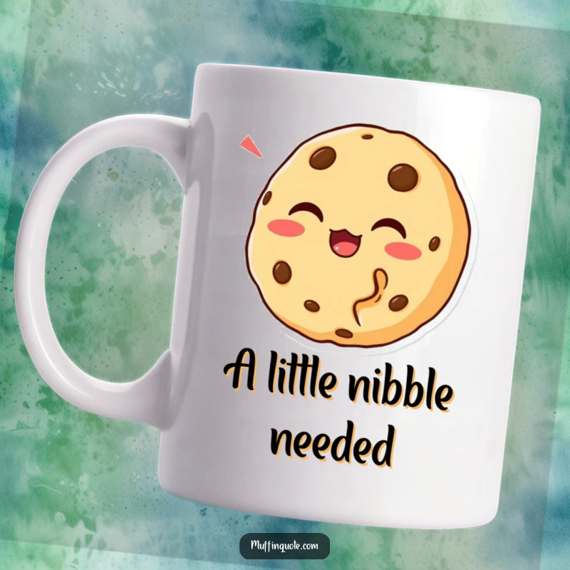 Funny Cookie Bite Mug featuring a chortling character with a bite missing, ideal for coffee lovers and as a funny gift.