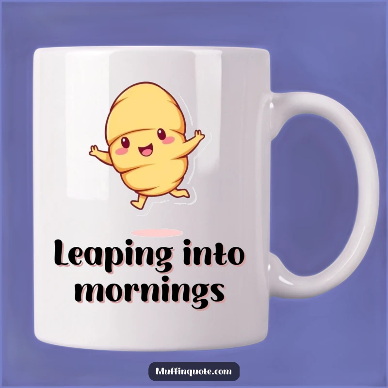 Funny Croissant Leap Mug - Cheerful Pastry Character Joyful Gift
