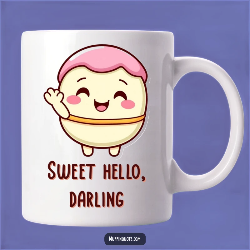 Funny Macaron Waving Mug - Delightful Pastel Character Gift Idea