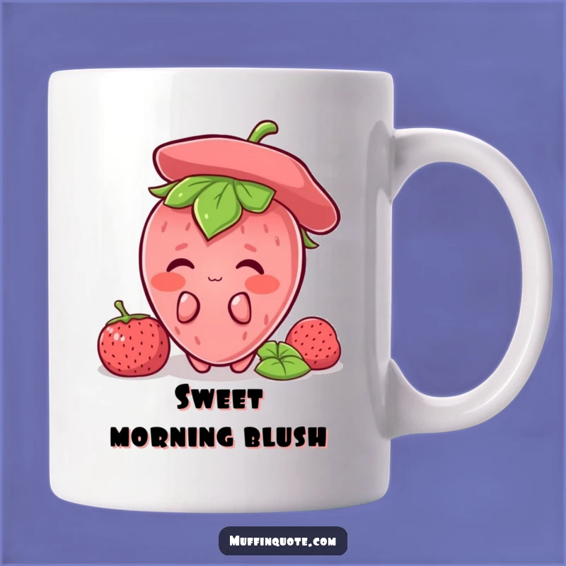 Funny Strawberry Shy Mug: Blushing Character Charm, Perfect Funny Gift for Berry Lovers