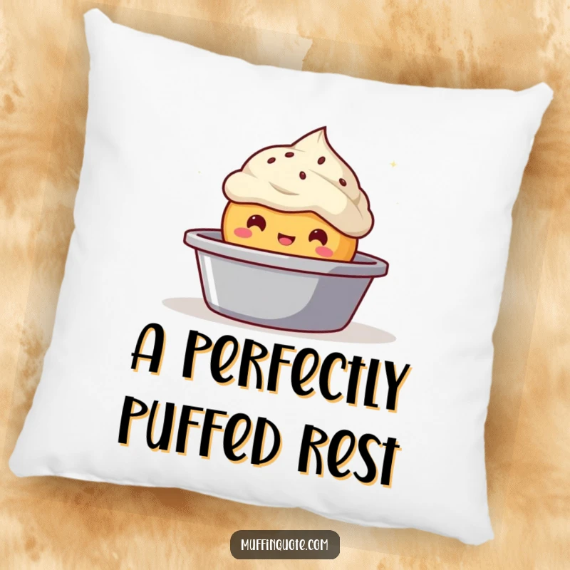 Funny bubbly muffin character pillow, popping from a baking tin, soft and decorative cushion.