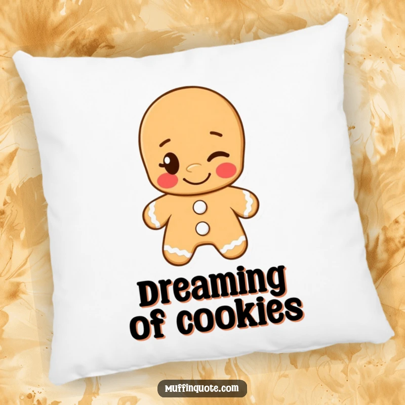 Funny pillow featuring a grinning gingerbread man with a cheeky wink, perfect for adding cozy, sweet, and humorous accents.