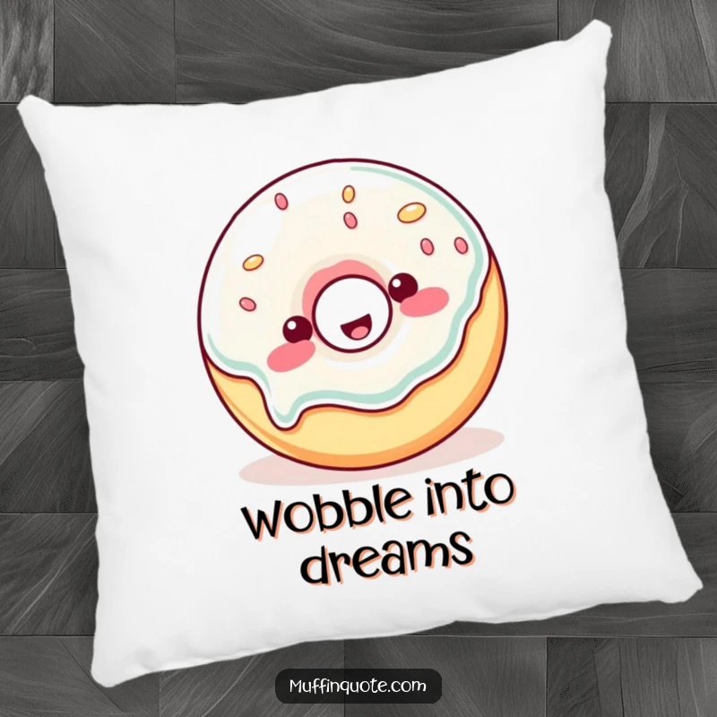 Funny Pillow: A wobbly jelly donut character rests peacefully, offering soft comfort and sweet dreams.