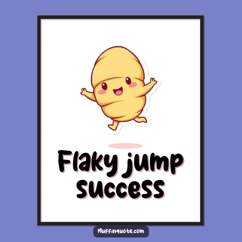 Funny Croissant Leap Digital Art - Cheerful Pastry Character Printable Gift