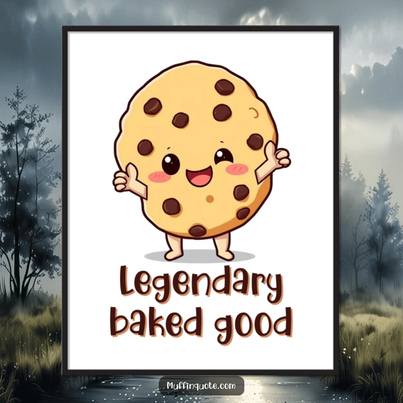 Funny Digital Art: A giggling chocolate chip cookie character striking a heroic pose, perfect for adding a touch of sweet bravery.