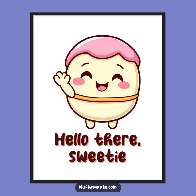 Funny Macaron Waving Digital Art - Pastel Character Printable Decor
