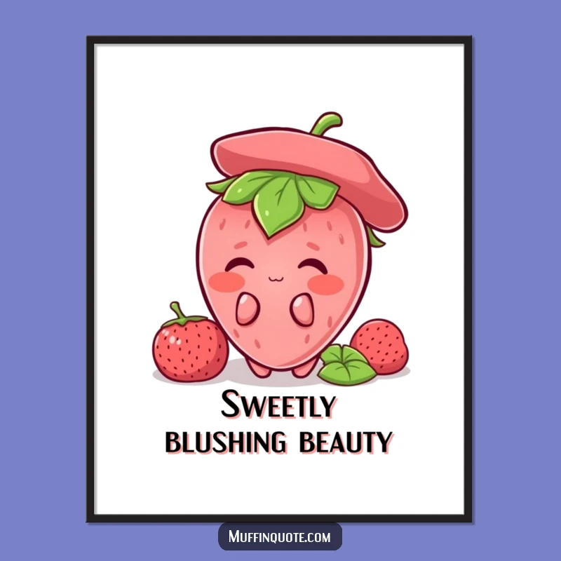 Funny Strawberry Shy Digital Art: Blushing Charm, Instant Funny Gift for Wall Decor