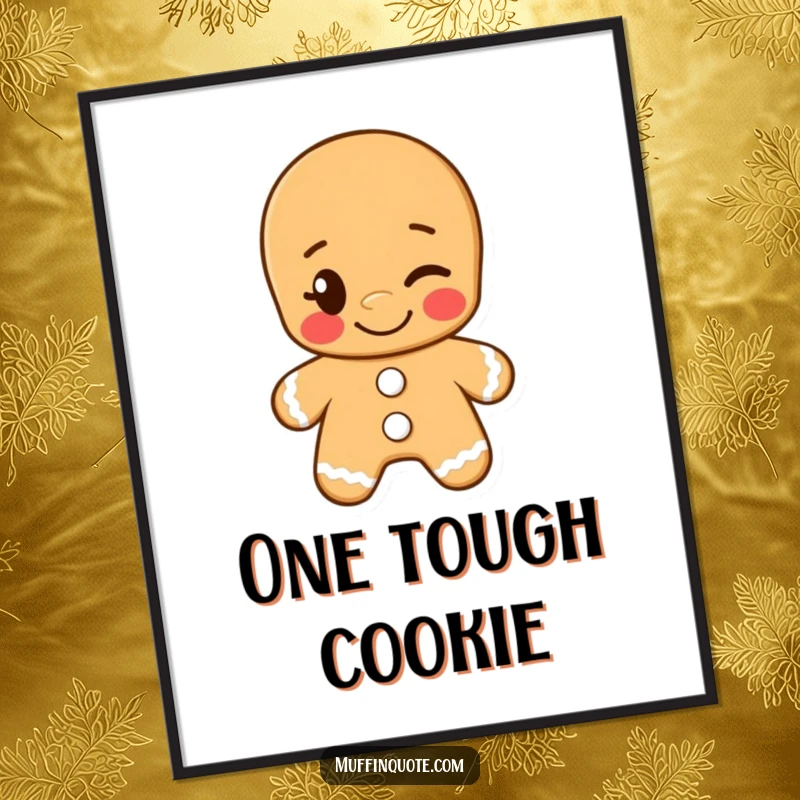 Funny digital art print of a grinning gingerbread man giving a cheeky wink, offering instant playful and festive decor.