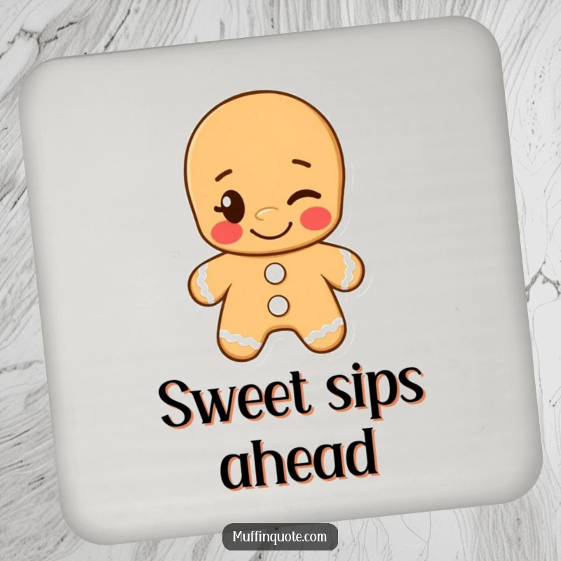 Funny drink coasters featuring a grinning gingerbread man winking cheekily, adding a touch of sweet holiday humor to any beverage.