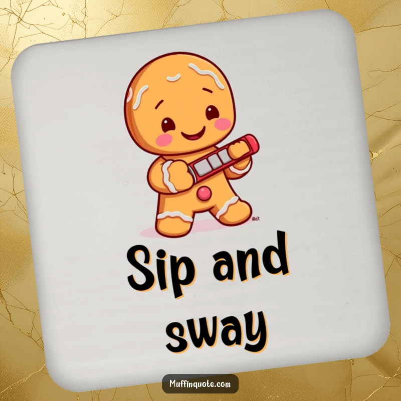 Funny Coaster: A jolly gingerbread man with icing buttons plays a tiny harmonica, adding a musical and humorous element to your table.