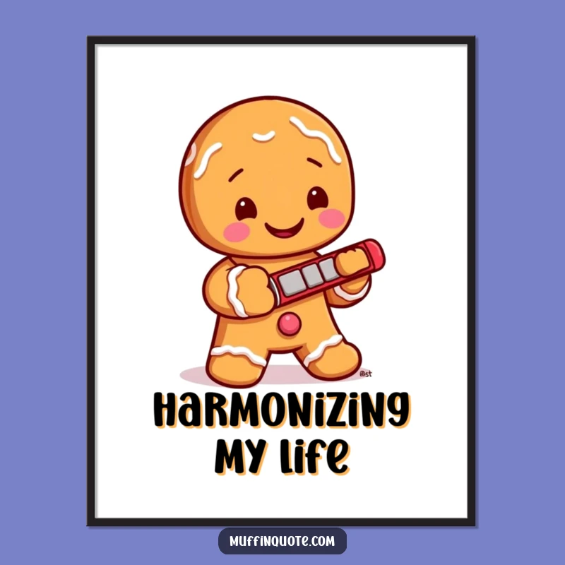 Funny Gingerbread Harmonica Poster: Festive Wall Art for a Humorous Holiday Vibe