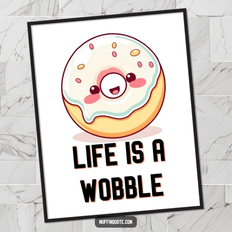 Funny Poster: A wobbly jelly donut character dances with glee, a vibrant and cheerful piece of art.