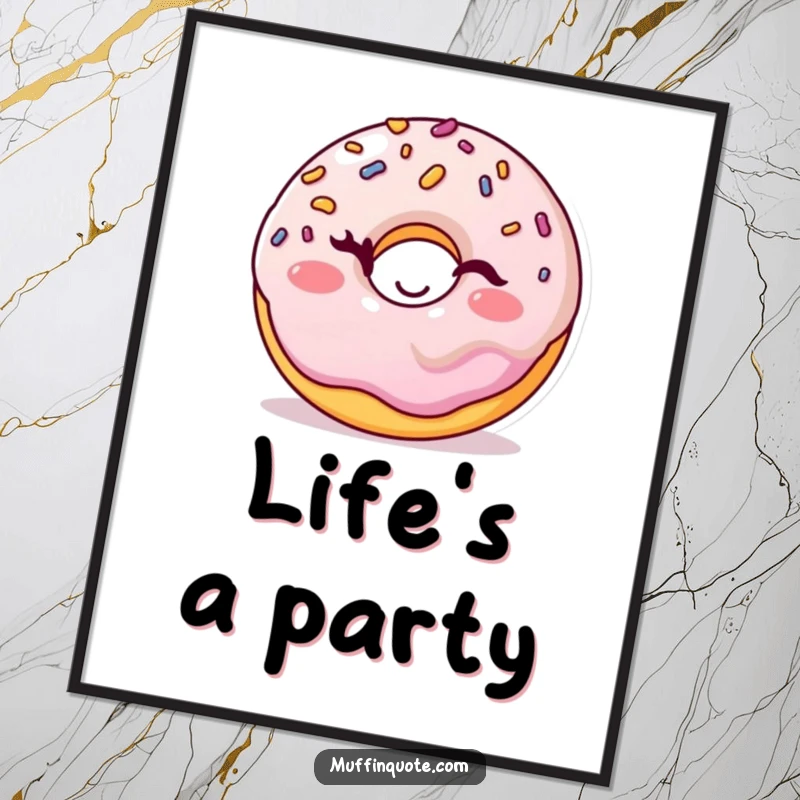 Funny winking donut poster with a cheerful sprinkles character, bringing playful sweetness and vibrant art to your walls.