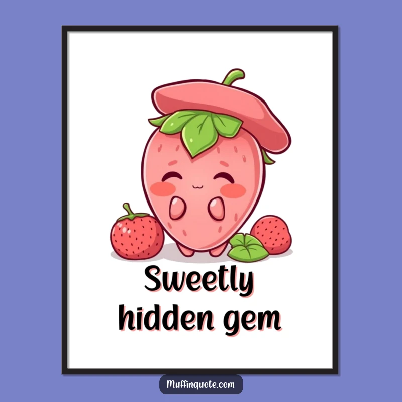 Funny Strawberry Shy Poster: Blushing Character Art, Charming Home Decor Funny Gift