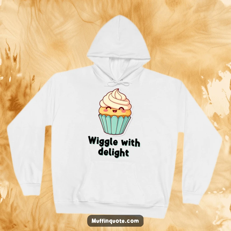Funny Hoodie: Smiling cupcake character wiggling its frosting, offering warmth and a touch of sweet humor.