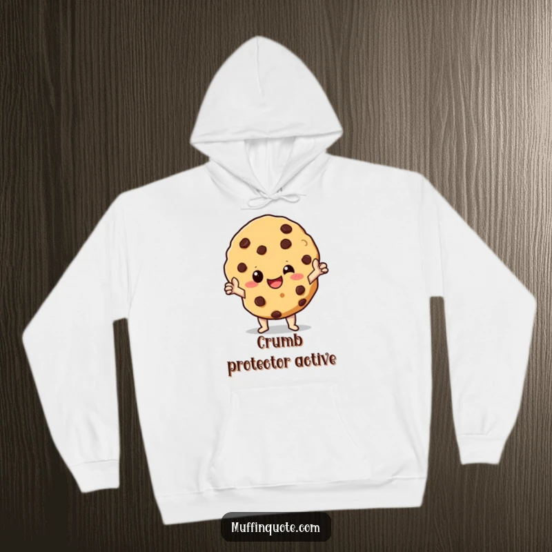 Funny Hoodie: A giggling chocolate chip cookie character striking a heroic pose, symbolizing sweet strength and bravery.