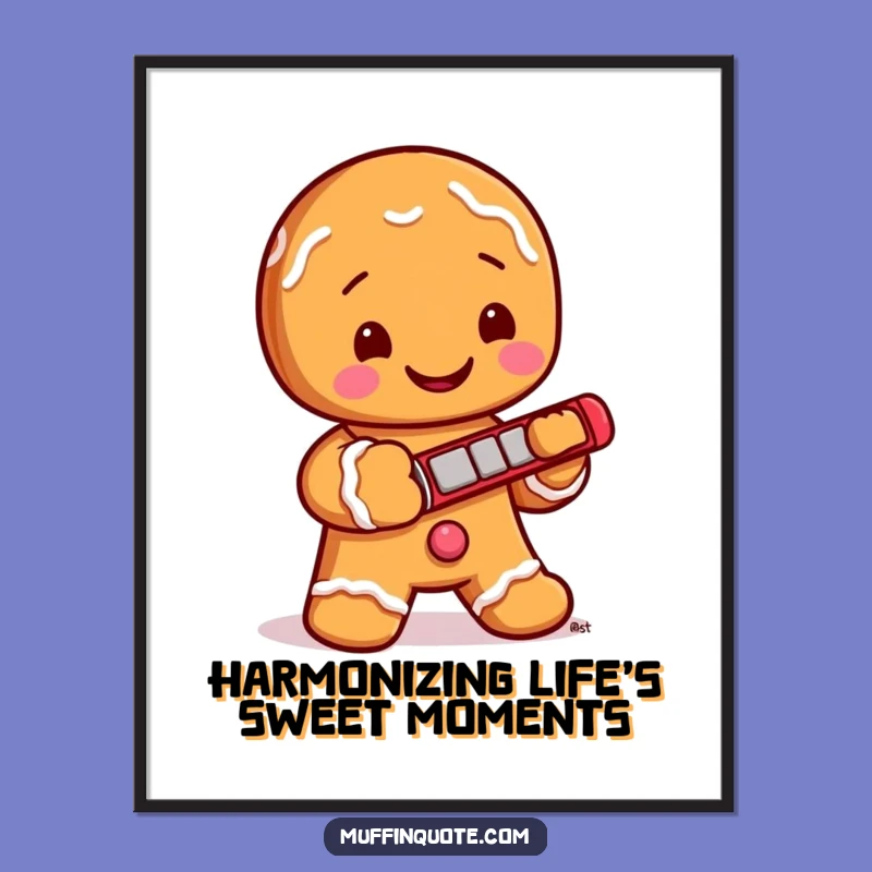 Free Printable Wall Art: Jolly Gingerbread Harmonica Player Funny Downloadable Decor