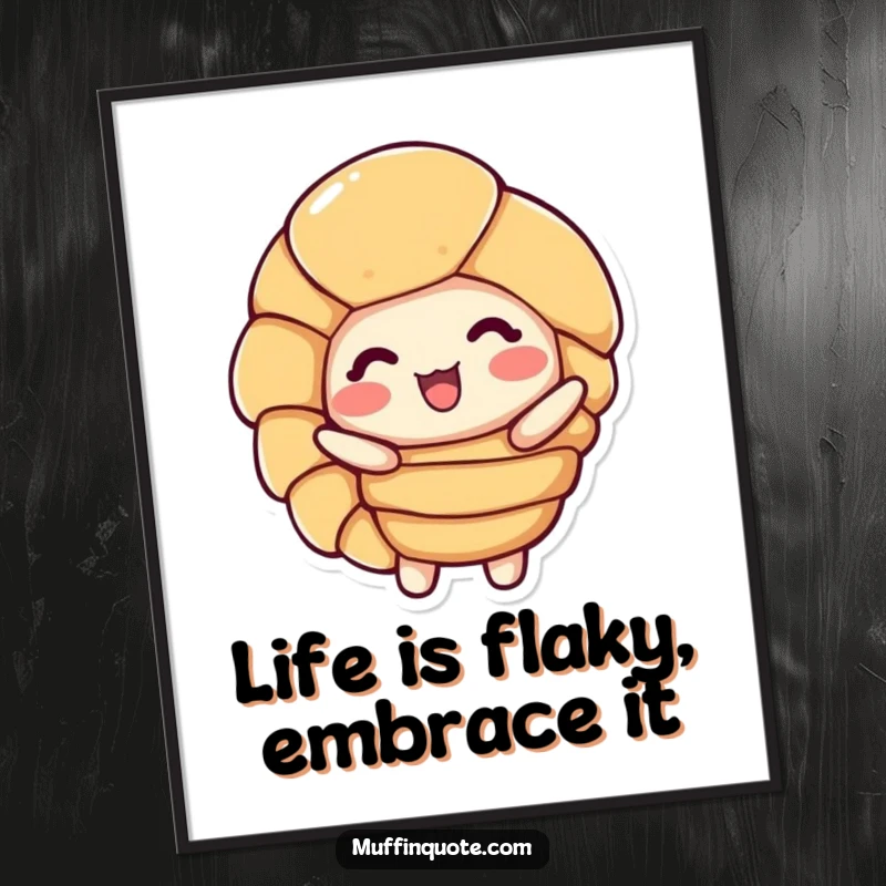 Funny Free Printable Wall Art: A delighted croissant character unfurling its golden, flaky layers in a humorous display.
