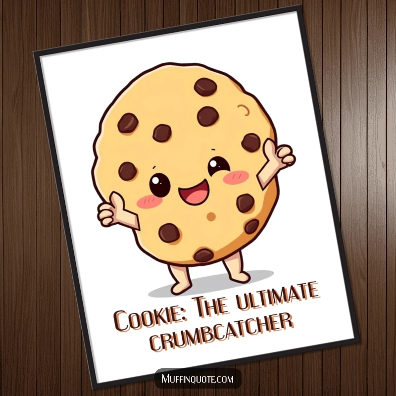 Funny Free Printable Wall Art: A giggling chocolate chip cookie character strikes a mighty, heroic pose, radiating culinary power.