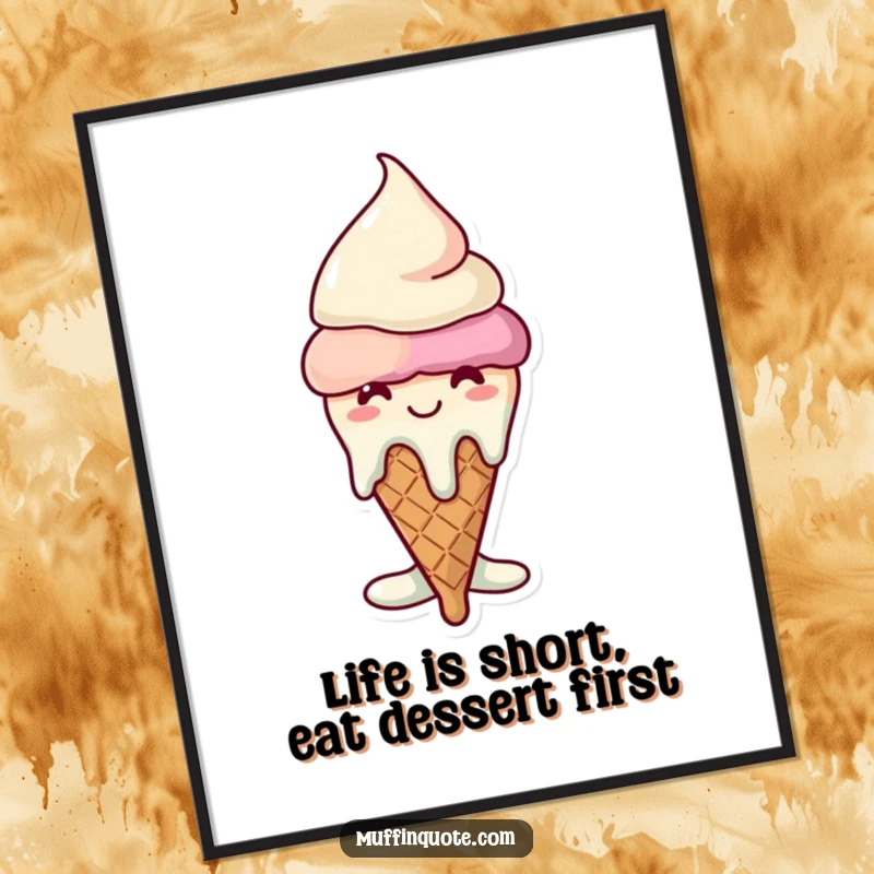 Funny Free Printable Wall Art: A melting ice cream cone character with a big grin, bringing a fun, sweet vibe to any wall.