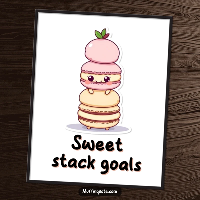 Funny Free Printable Wall Art: A playful macaroon character stacking itself precariously high, creating a colorful, amusing scene.