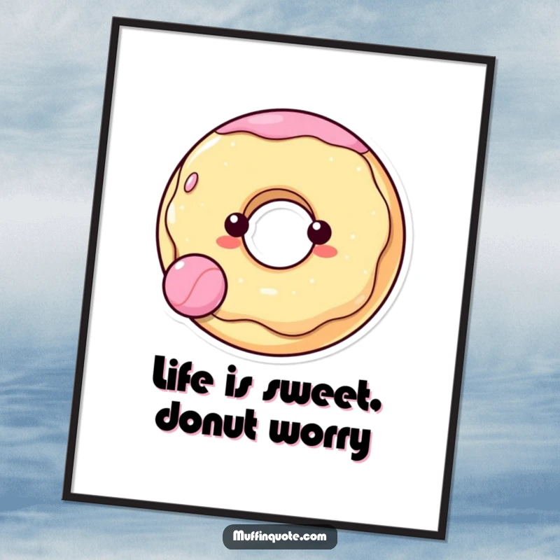 Funny Free Printable Donut Wall Art featuring a cheerful donut character happily bouncing a ball, perfect for whimsical home decor.