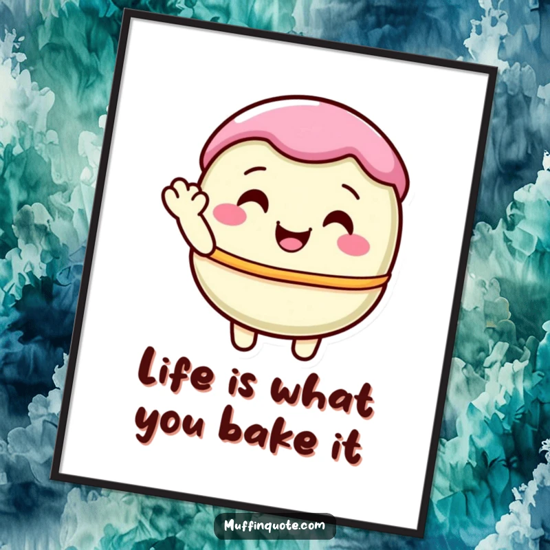 Funny Free Printable Macaron Wall Art featuring a delighted pastel macaron character offering a shy wave, perfect for charming home decor.