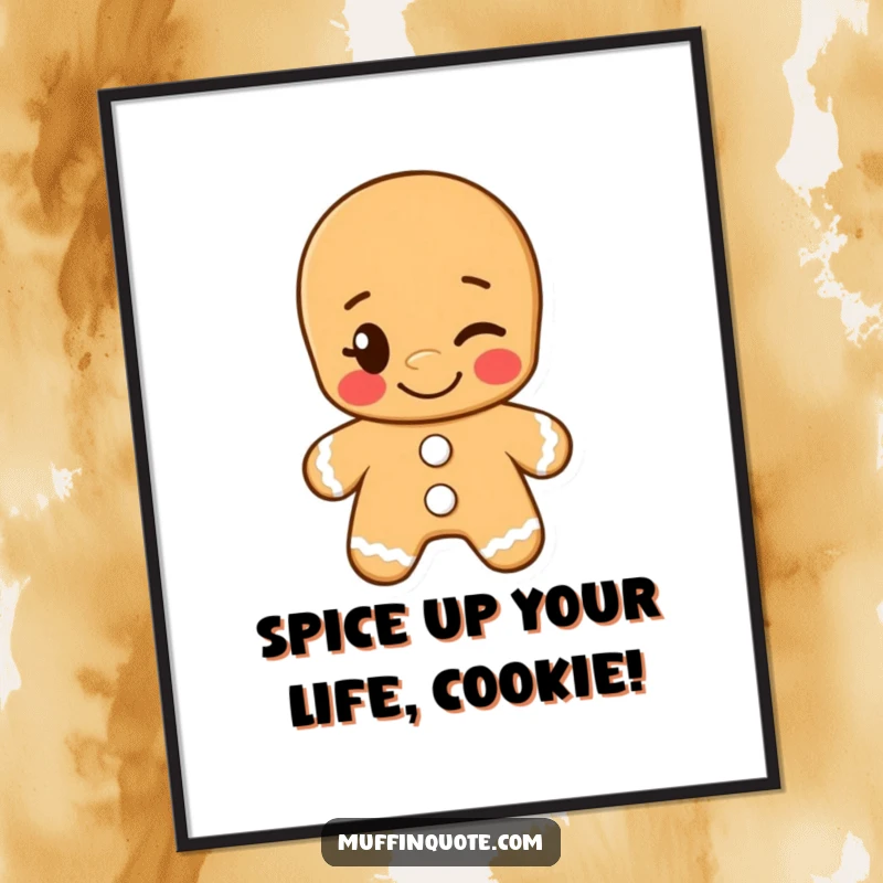 Funny Free Printable Wall Art: Gingerbread man grinning and winking cheekily, adding a sweet touch!