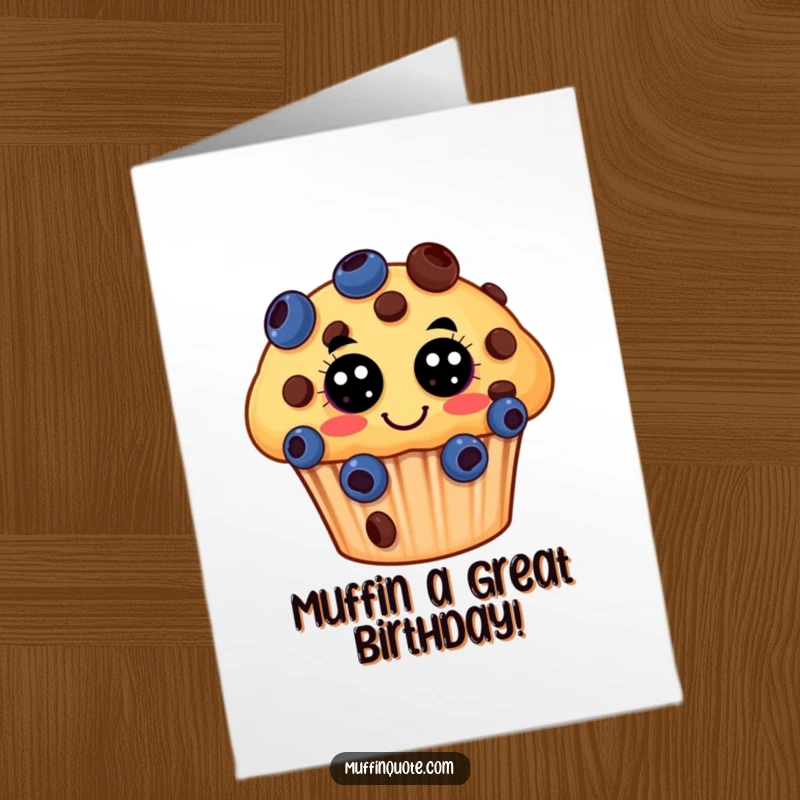 Funny Free Printable Birthday Card: A cheerful muffin with chocolate chip eyes juggles blueberries with a grin.