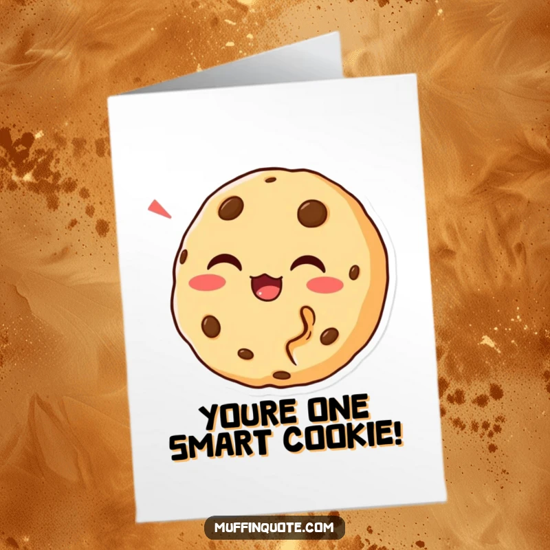 Funny Free Printable Congratulations Card: A cookie character with a bite missing, laughing heartily to celebrate an achievement.