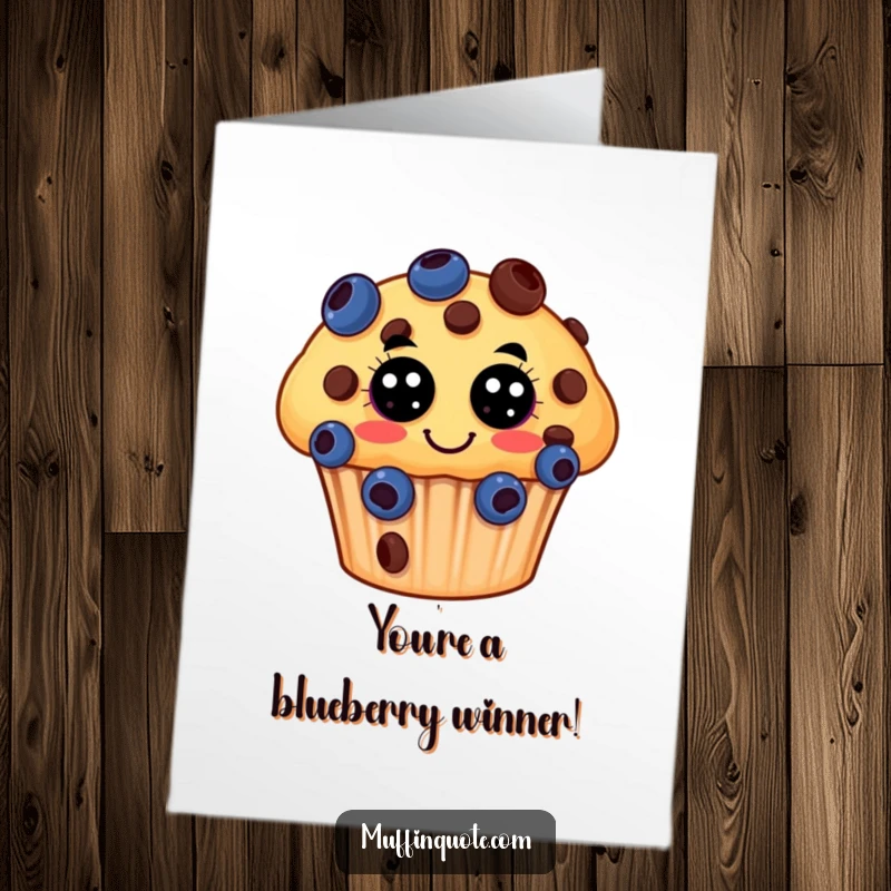 Funny Free Printable Congrats Card: A cheerful muffin juggles blueberries, celebrating a successful moment.