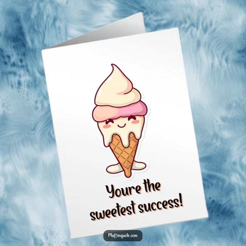 Free Printable Congratulations Card: A happy, slightly melted ice cream cone character grins, conveying warm wishes for any occasion.