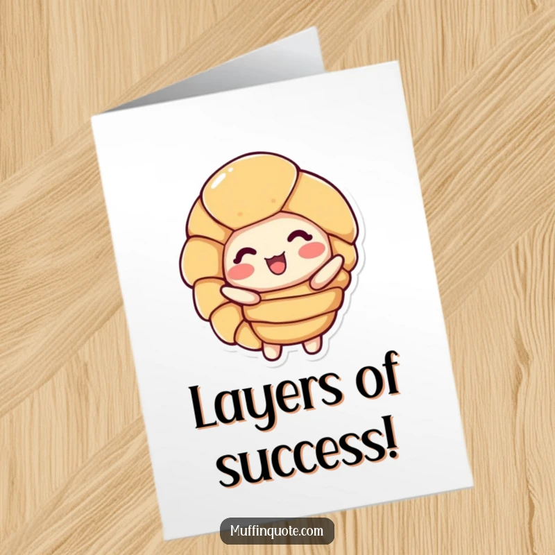 Funny Free Printable Congratulations Card: A delighted croissant character unfurls its buttery layers to celebrate great news.