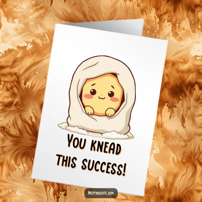 Funny Free Printable Congratulations Card: Mischievous bread roll hiding in flour, celebrating your success!