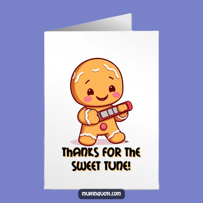 Free Printable Thank You Card: Gingerbread Harmonica Player Funny Downloadable Gift