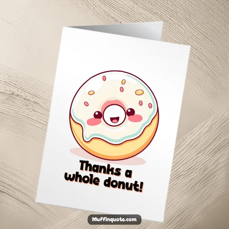 Funny Free Printable Thank You Card: A wobbly jelly donut character happily wobbles, offering sweet thanks.