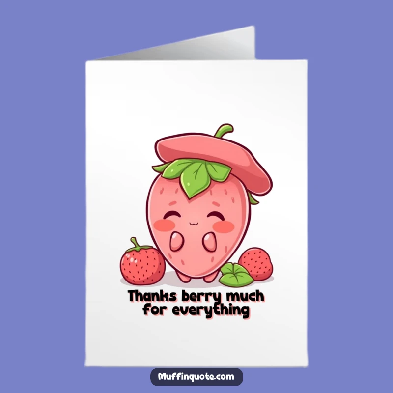 Free Printable Thank You Card: Shy Strawberry Gratitude, Sweet Funny Downloadable Gift