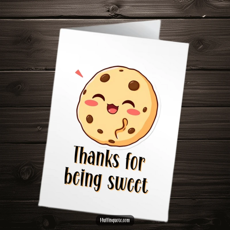 Funny Free Printable Thank You Card: A cookie character missing a bite, chuckling with gratitude for a kind gesture.