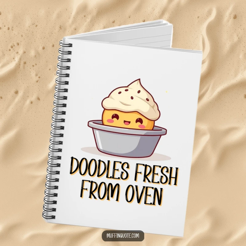 Funny bubbly muffin character notebook cover, popping out of a baking tin, ideal for writing.