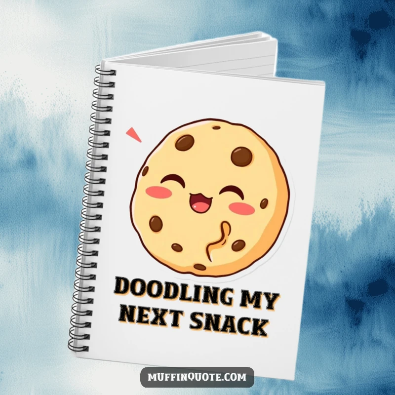 Funny Cookie Bite Notebook featuring a chortling cookie character with a bite missing, ideal for journaling and as a funny gift.