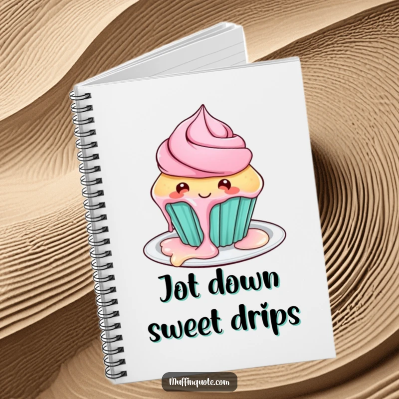 Funny cupcake notebook featuring a playful character with frosting dripping, perfect for jotting down sweet and humorous notes.