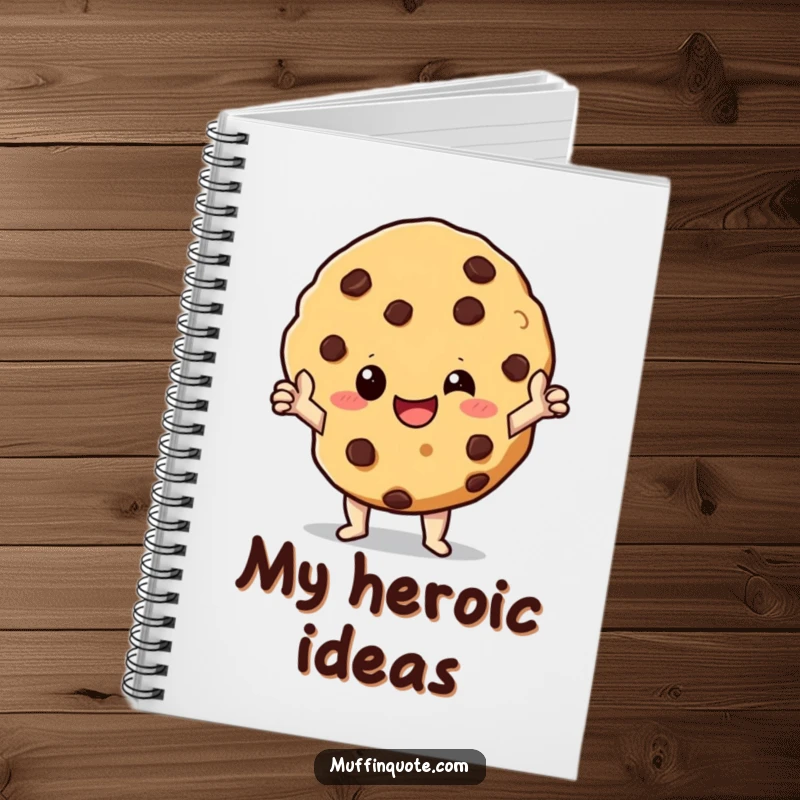Funny Notebook: A giggling chocolate chip cookie character striking a heroic pose, perfect for noting down brave ideas.