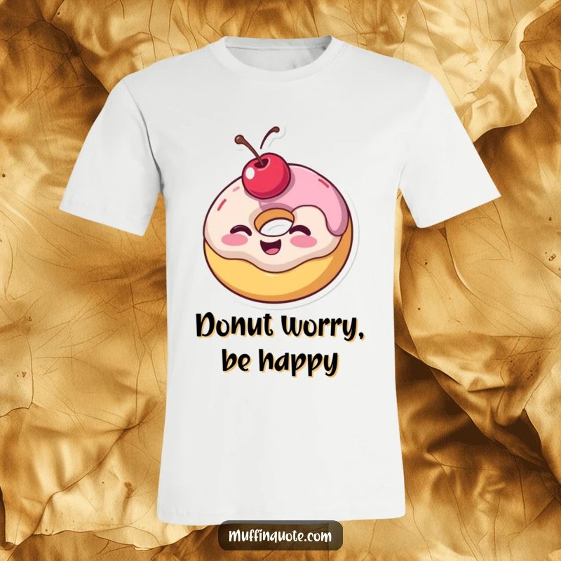 Funny t-shirt of a wobbly donut with a cherry on top, giving a joyful wink, a humorous design for pastry lovers and sweet personalities.